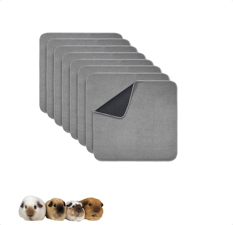 GINIDEAR Guinea Pig Cage Liner, 8 Pack - Washable, Reusable, Leakproof Fleece Bedding Pads for Small Animals with Anti-Slip Bottom - for C&C 12''X12'' Area, Gray - Image 1